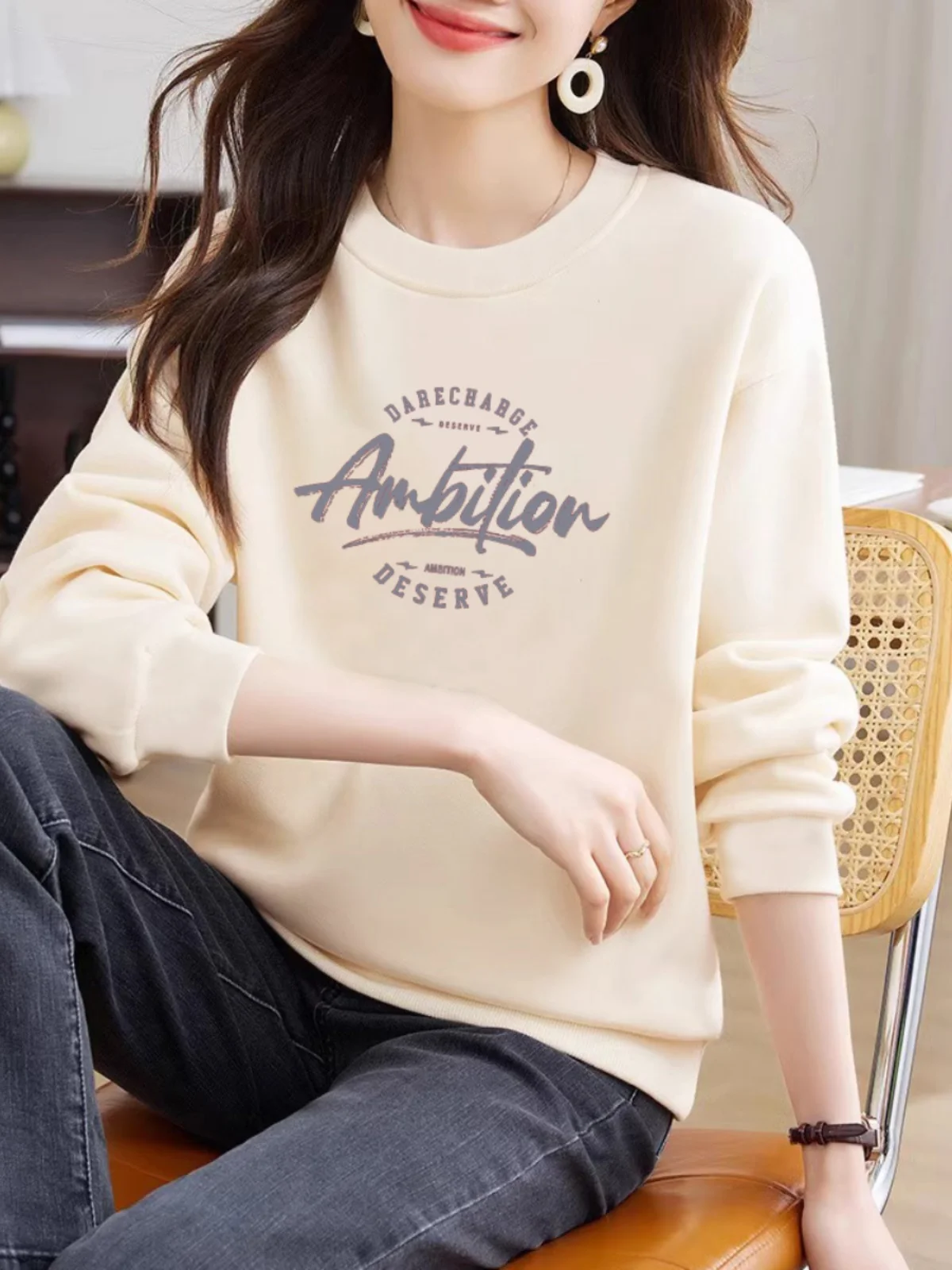 

Loose Fit Pure Cotton Long Sleeve Women's Hoodie Printed Casual Spring Autumn New Style plus Size Jacket Commute Friendly