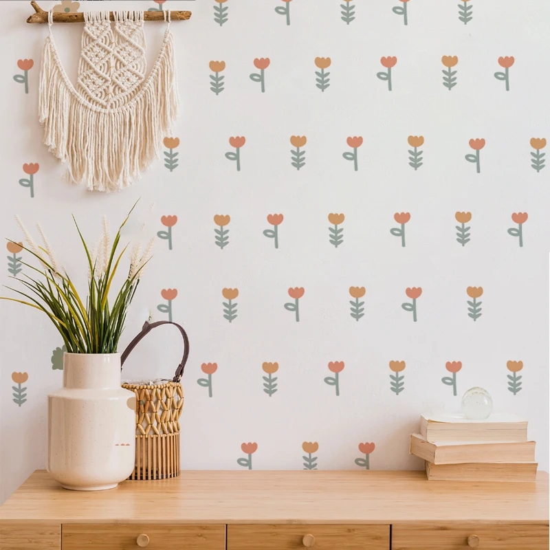 Vinyl Boho Flower Peel & Stick Wall Decals Easy to Clean Wall Stickers Waterproof Bedroom Baby's Room Nursery Decor Children