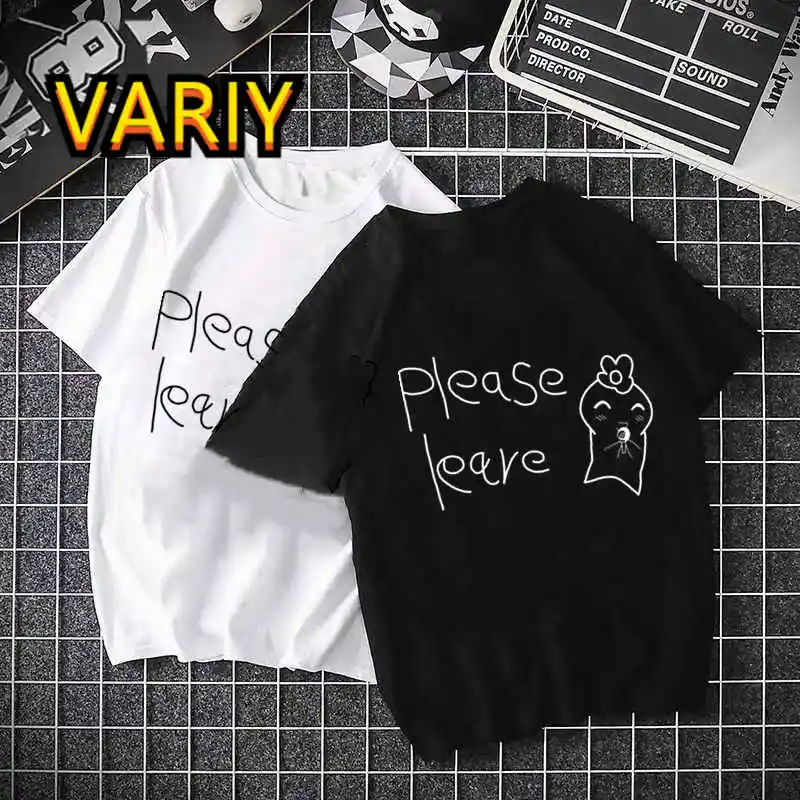 

Harajuku Women T-Shirt Ateez PLEASE LEAVE Goth Punk Print Black Clothes Korean Style Short Sleeve Kpop Tee Y2k Shirt Female Tops