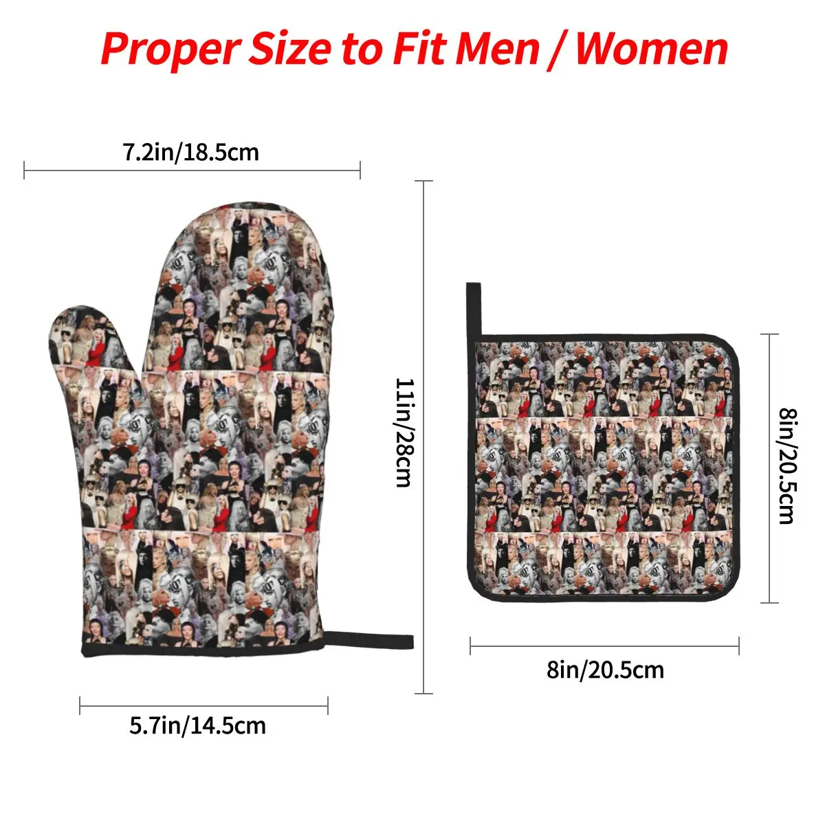Drawing Lady Gaga Graphic Oven Mitts and Pot Holder Sets of 4 for Baking Kitchen Cooking Grilling Resistant Non-Slip Gloves