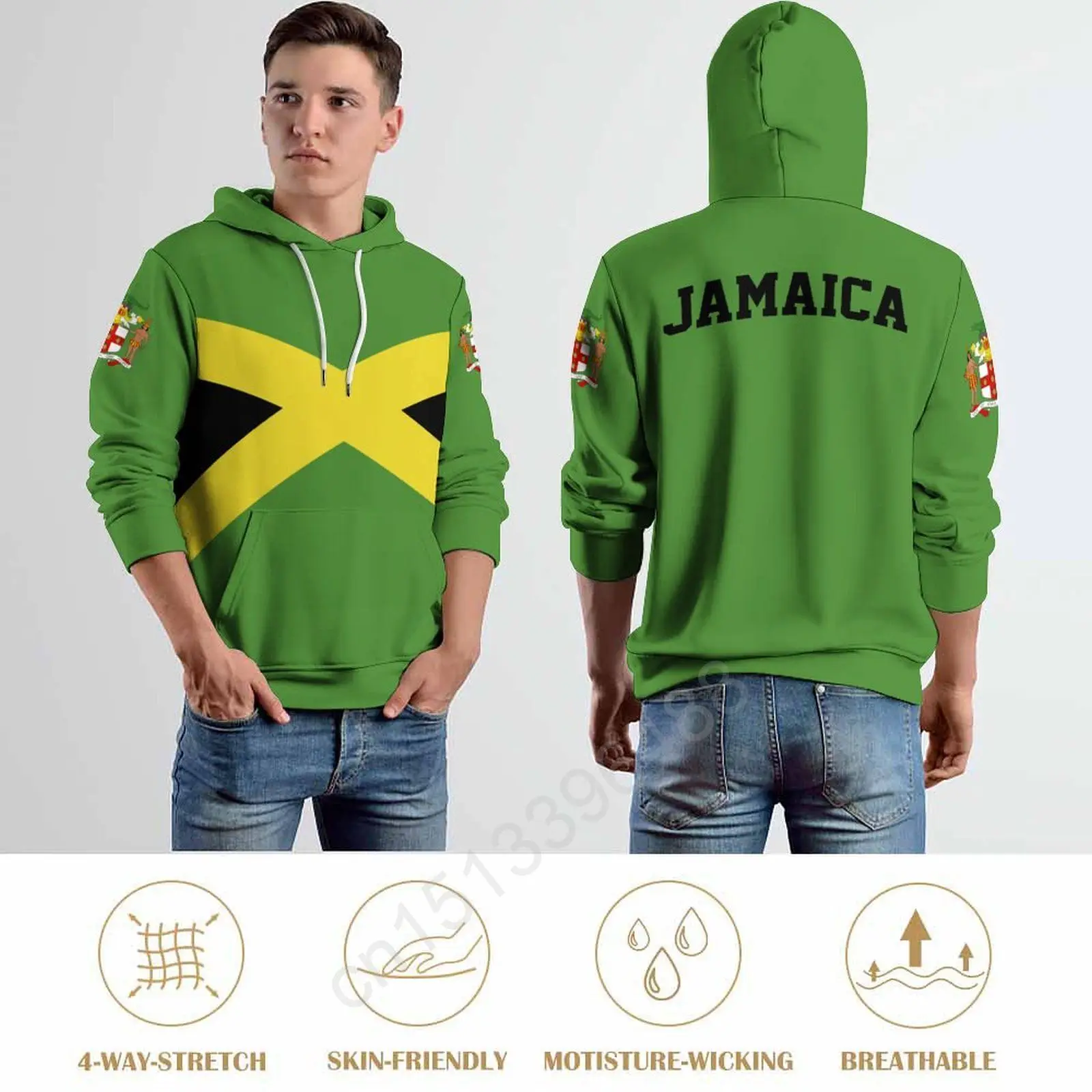 

Jamaica Country Flag 3D Hoodie Polyester Cool Men Women Harajuku Sweatshirt Unisex Casual Pullover Hoodie Custom Name