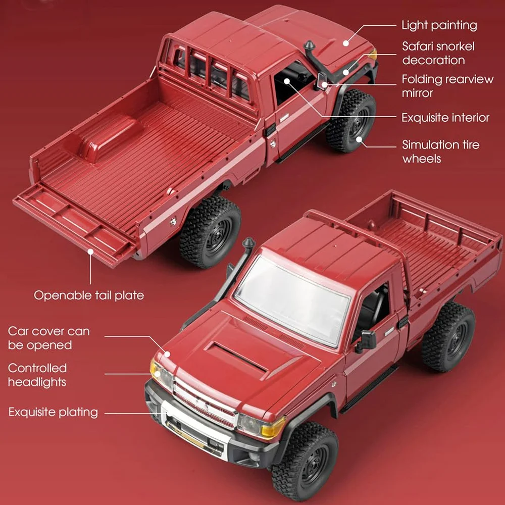 MN82 4WDオフロードRCピックアップトラック クライミングカー LEDライト付き 1/12スケール フルサイズシミュレーションRC車両 子供向けギフト 屋外遊び