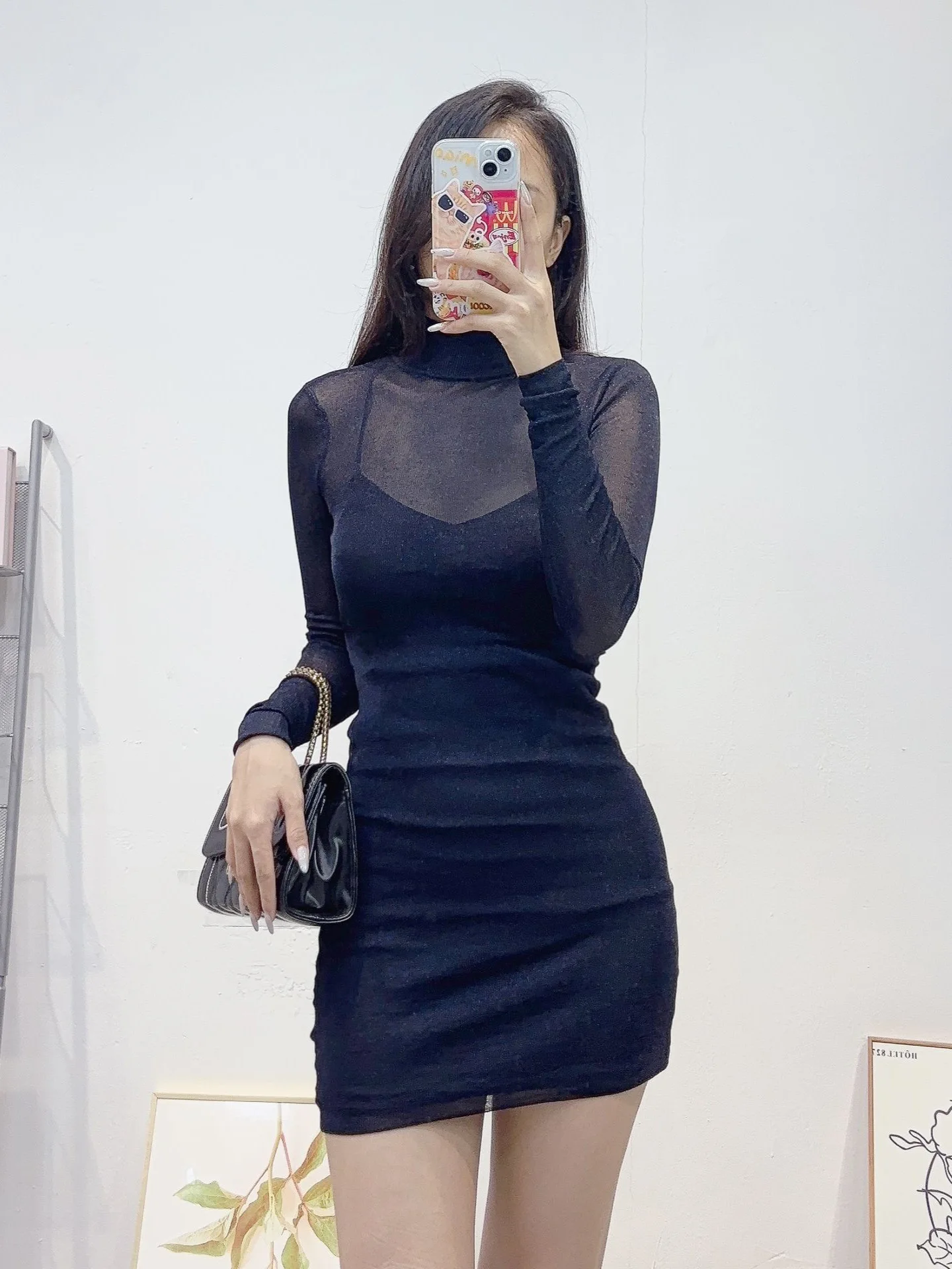 

CHUJIE 2025 Early Autumn Backless Knit Dress - Slim Fit High Neck Bodycon, Navy Blue Elegant French Style