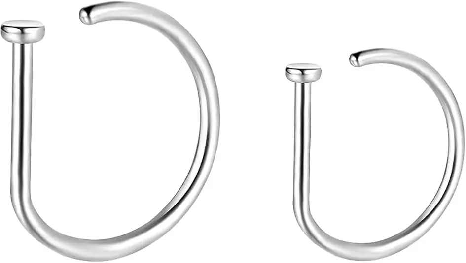 Anillos de Nariz Falsos de 10 mm, Aros en Forma de L con Diamantes de Imitación, Joyería de Nariz Pequeña Sin Perforación para Mujeres y Hombres
