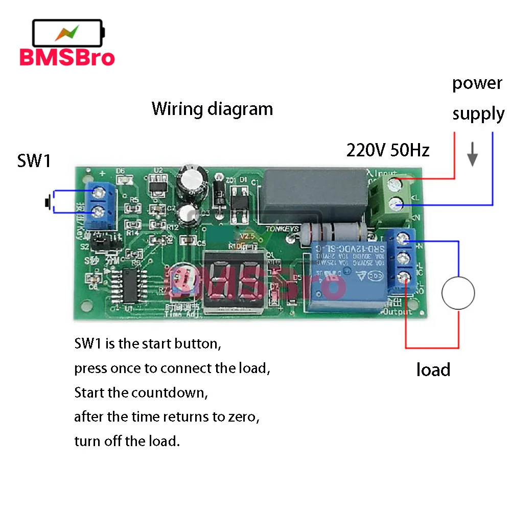 AC 220V LED Digital Countdown Timing Timer Delay Turn OFF Time Delay Relay Module