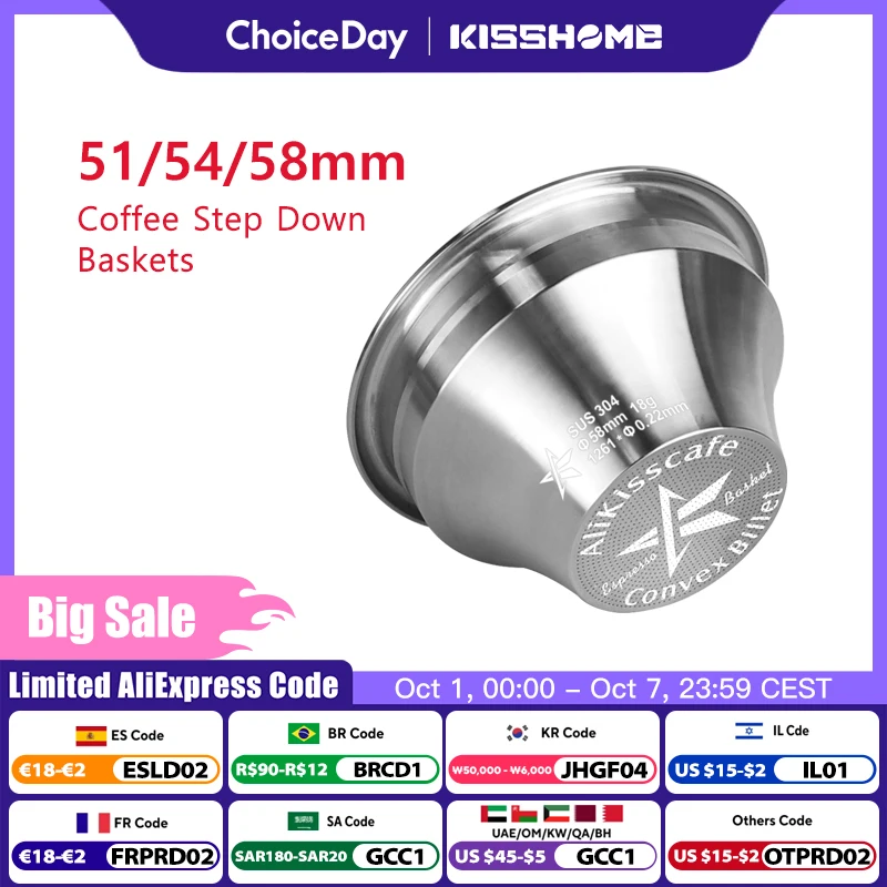 Alikisscafe Step Down Portafilter Basket Kit Variable Diameter 51mm 54mm 58mm Convex Billet Espresso Accessories Barista Tool