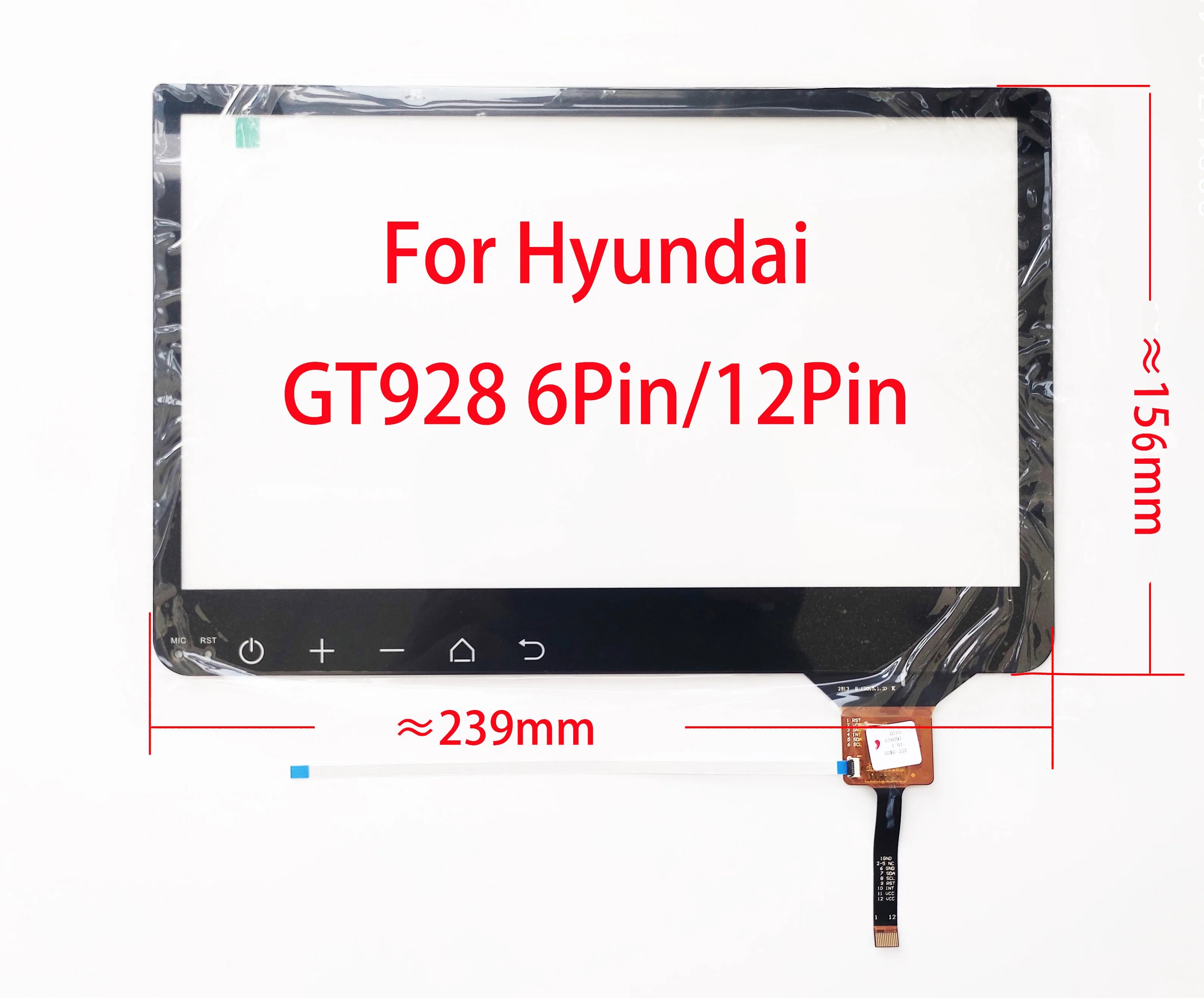 10.2 Inch Touch Screen Digitizer Sensor For Radio 239*156mm 6/12Pin GT928 Hyundai IX25 Hyundai Creta ZCC-3402  ZCC-3470