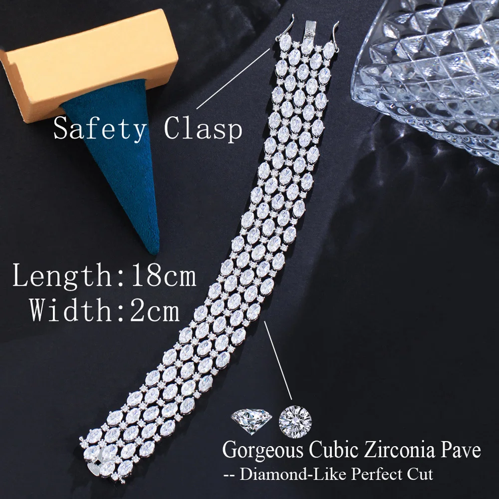 ThreeGraces Luxury Sparkly Cubic Zirconia Silver Color Big Wide Wedding Bridal Bracelet for Women 2023 New Fashion Jewelry BR297