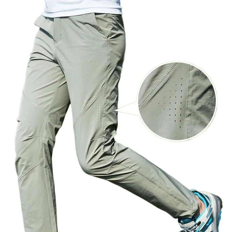 

Men Summer Outdoor Breathable Mesh Ice Silk Quick Drying Trouser Men Large Size Loose Stretch Outdoor Hiking Casual Joggers Pant