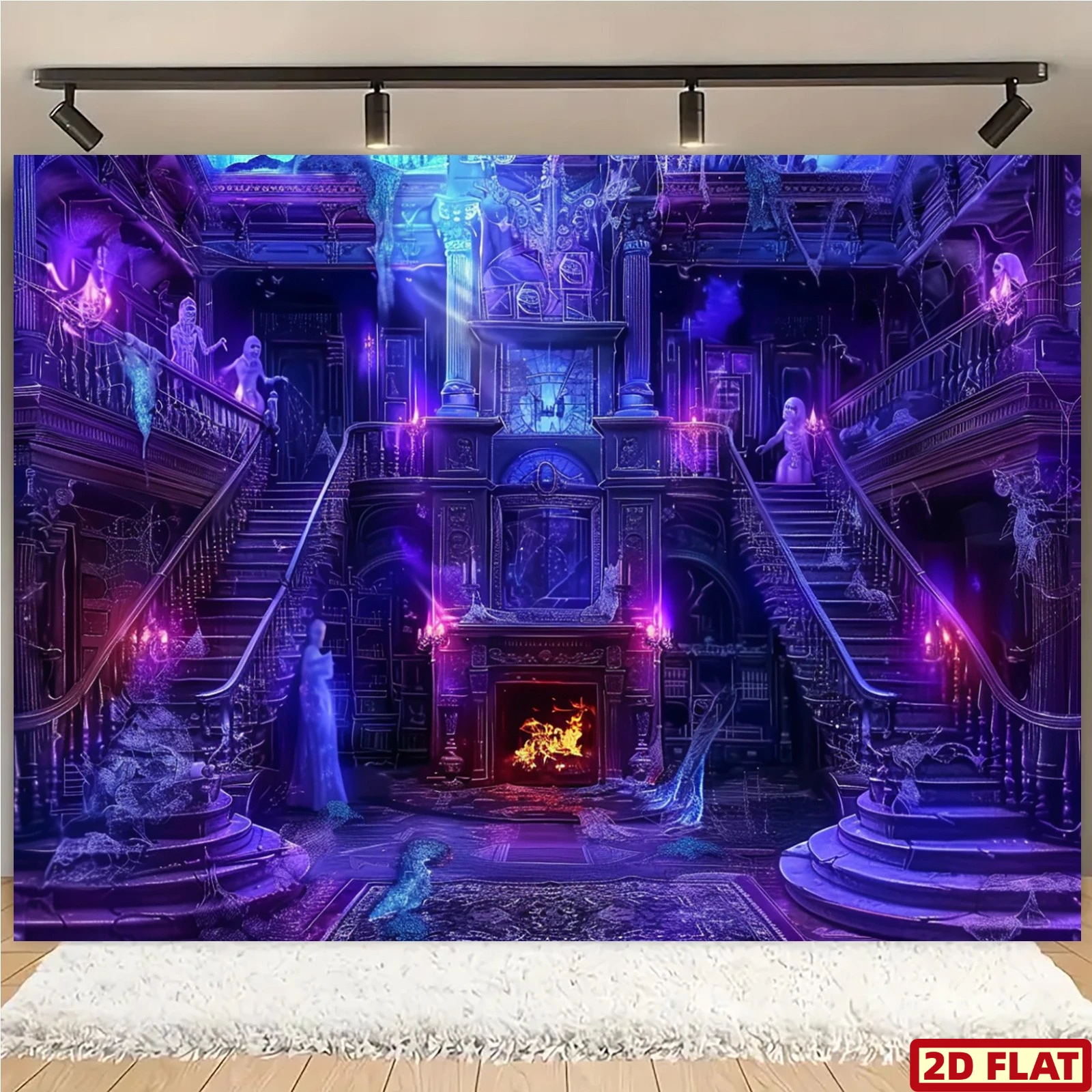 Dramatic Gothic Mansion Staircase Tapestry Wall Hanging Decor Haunted Castle Polyester Luxury Halloween Fantasy Home Art Polyest