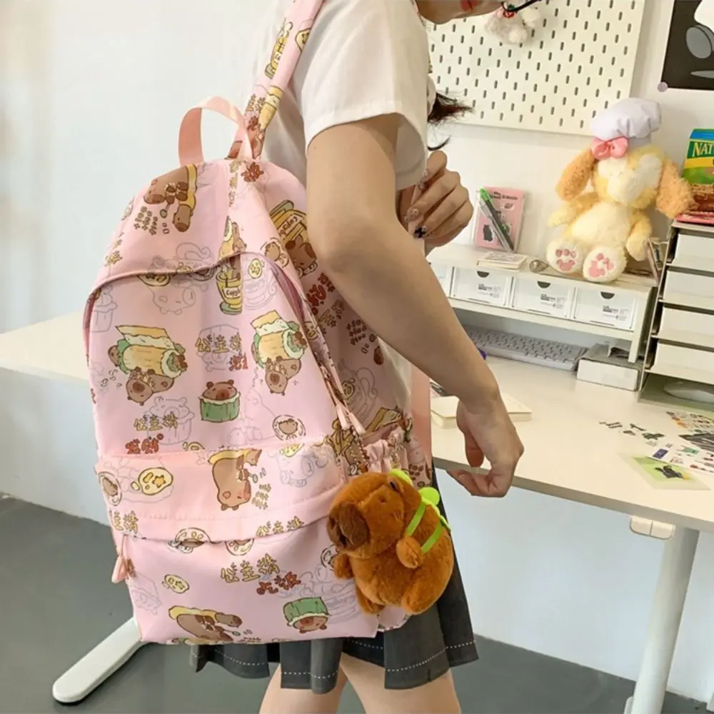 Kawaii Cartoon Capybara Rugzak Nylon Grappig Capibara Schooltas Grote Capaciteit Student Laptop Tas