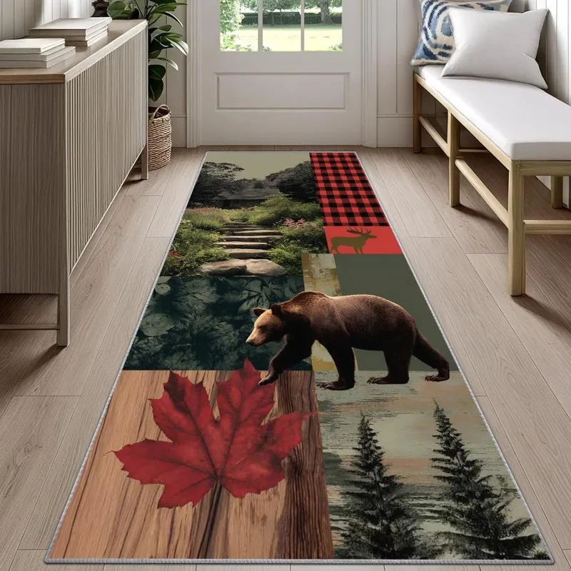 Vintage Deer Skin Runner Rug Rustic Border Pattern Carpet Non Slip Floor Mat For Hallway Kitchen Entryway Home Decor Soft - view 3