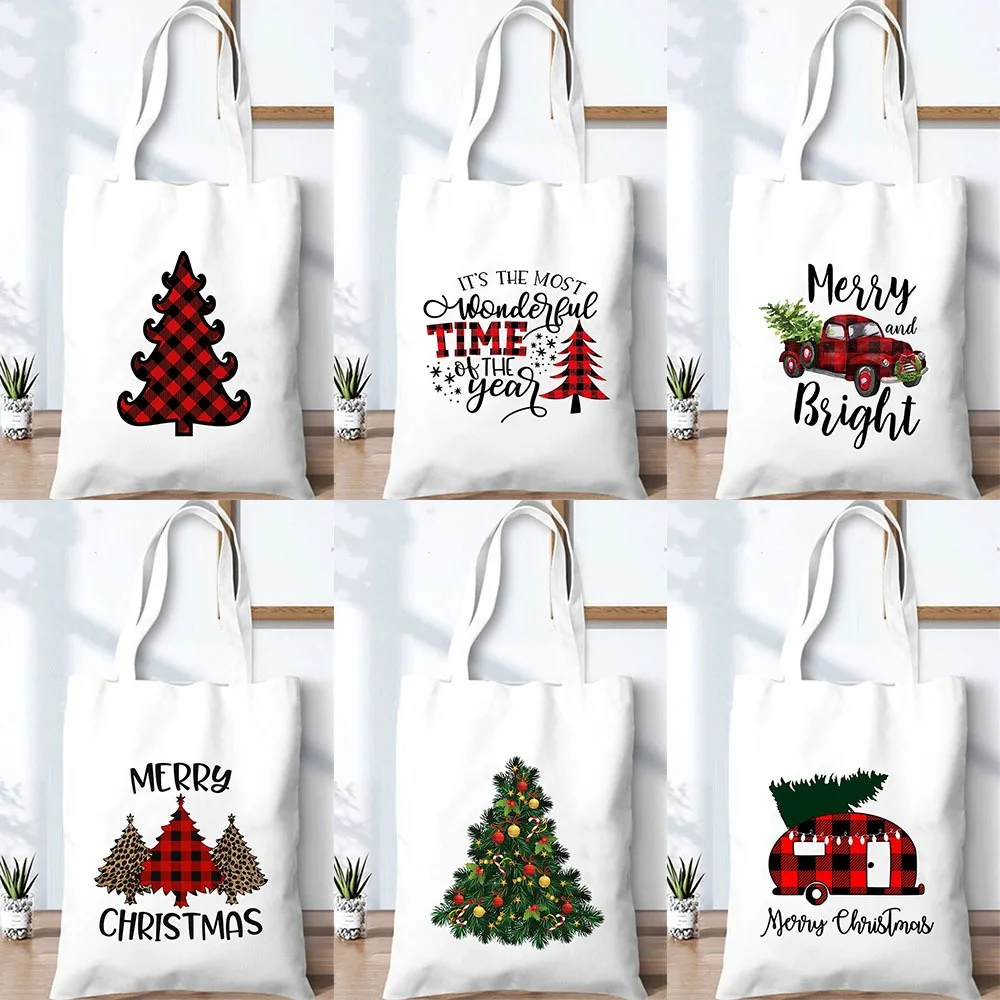 

Christmas Deer Printing Ladies Handbag Casual Shoulder Bag Eco-friendly Large Capacity Portable Travel Shopping Bag Schoolbag