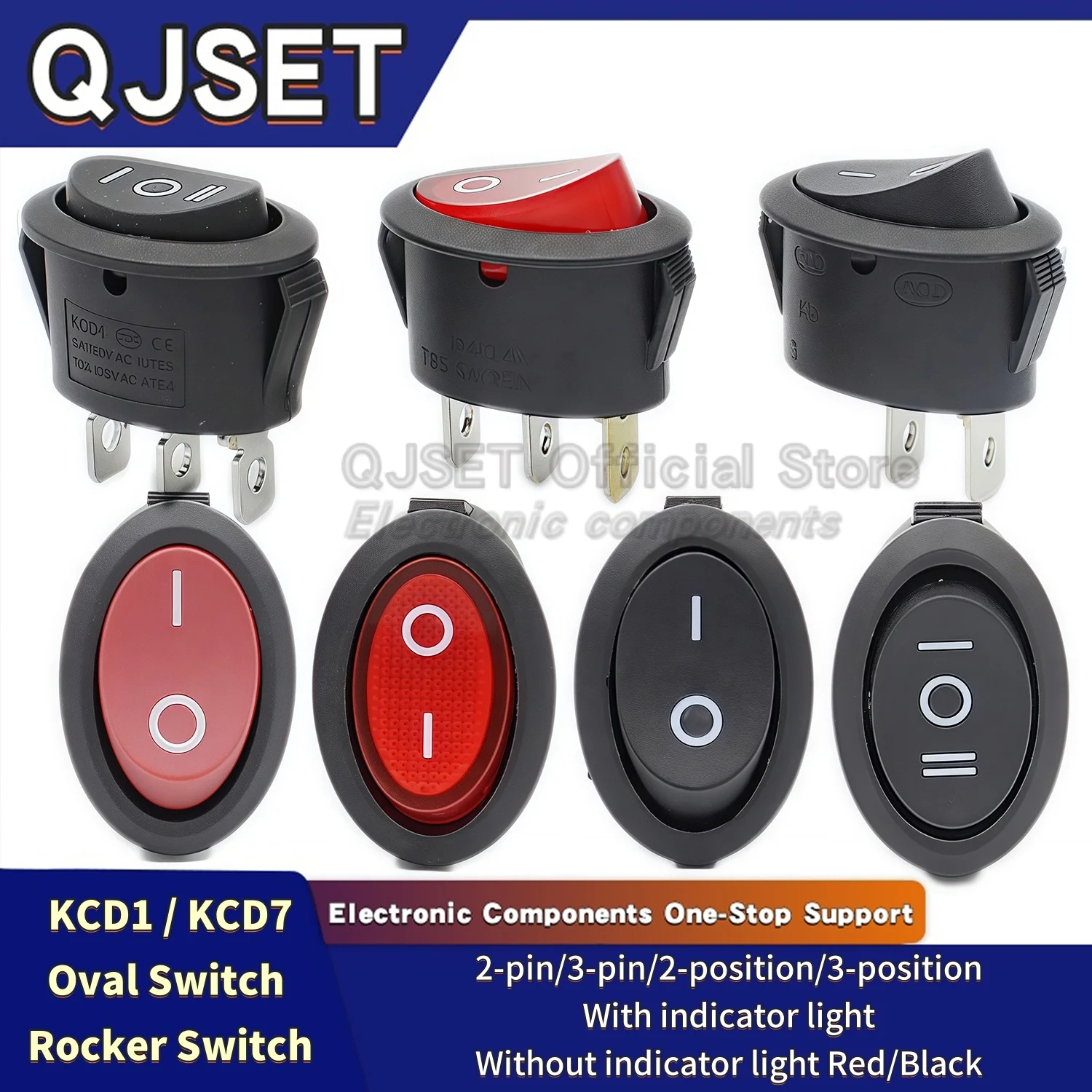 2 pcs KCD7 KCD1 Oval Switch 2 Pins 2 Gears / 3 Pins 3 Gears, Electric Kettle Rocker Power Switch Rocker Switch With/Without Ligh