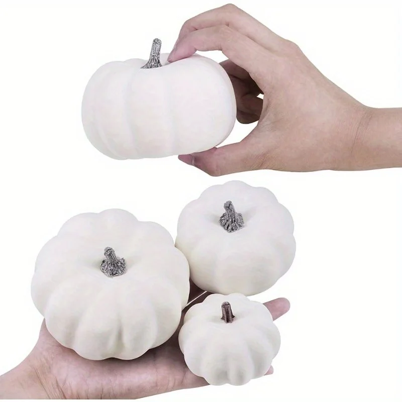 12pcs Antique White Pumpkins in Different Sizes for Halloween Fall and Thanksgiving Decorations Decorations and Displays