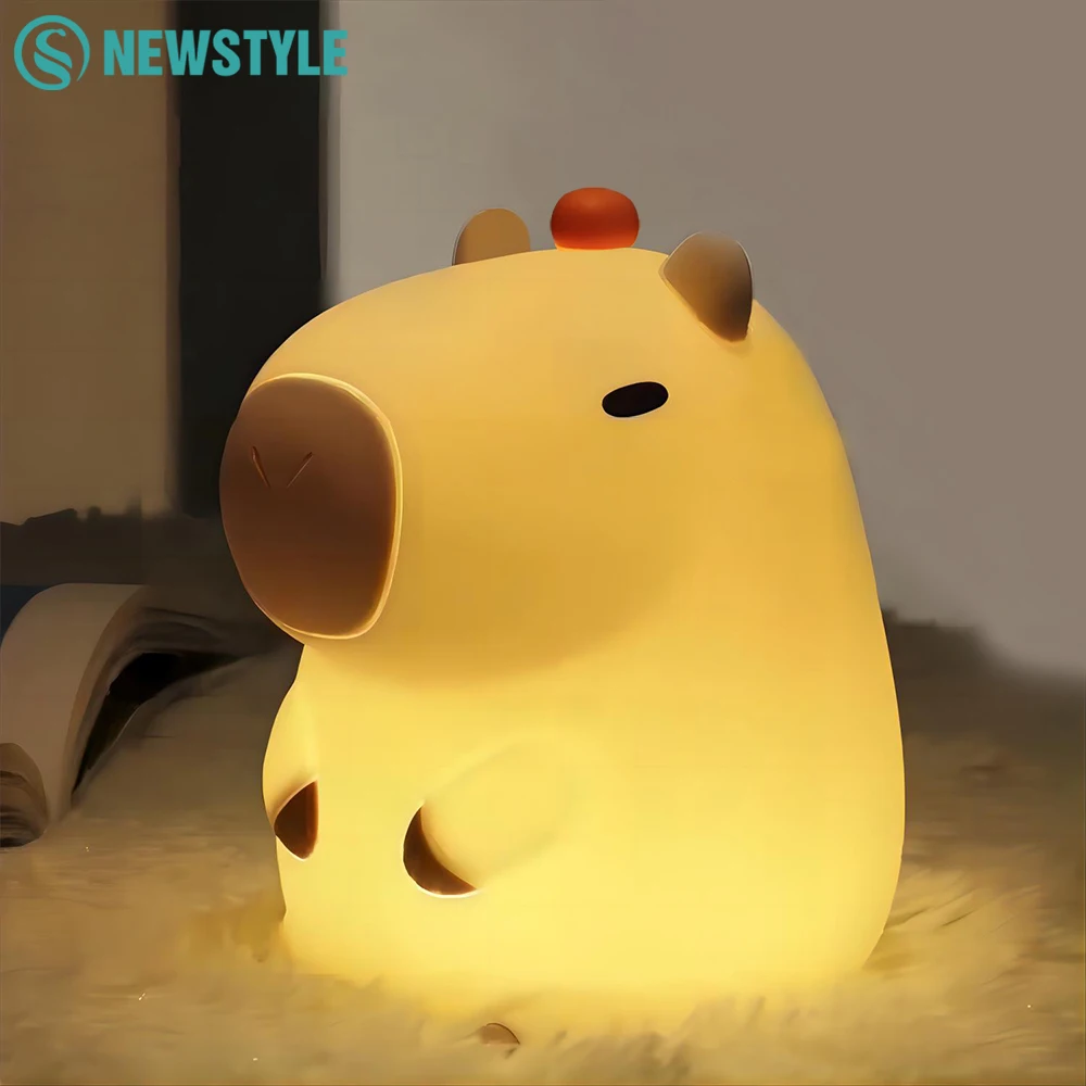 Capybara Night Light For Kids Bedroom Animal Silicone Nursery Nightlights Touch Control Bedside Lamp for Baby Children Room