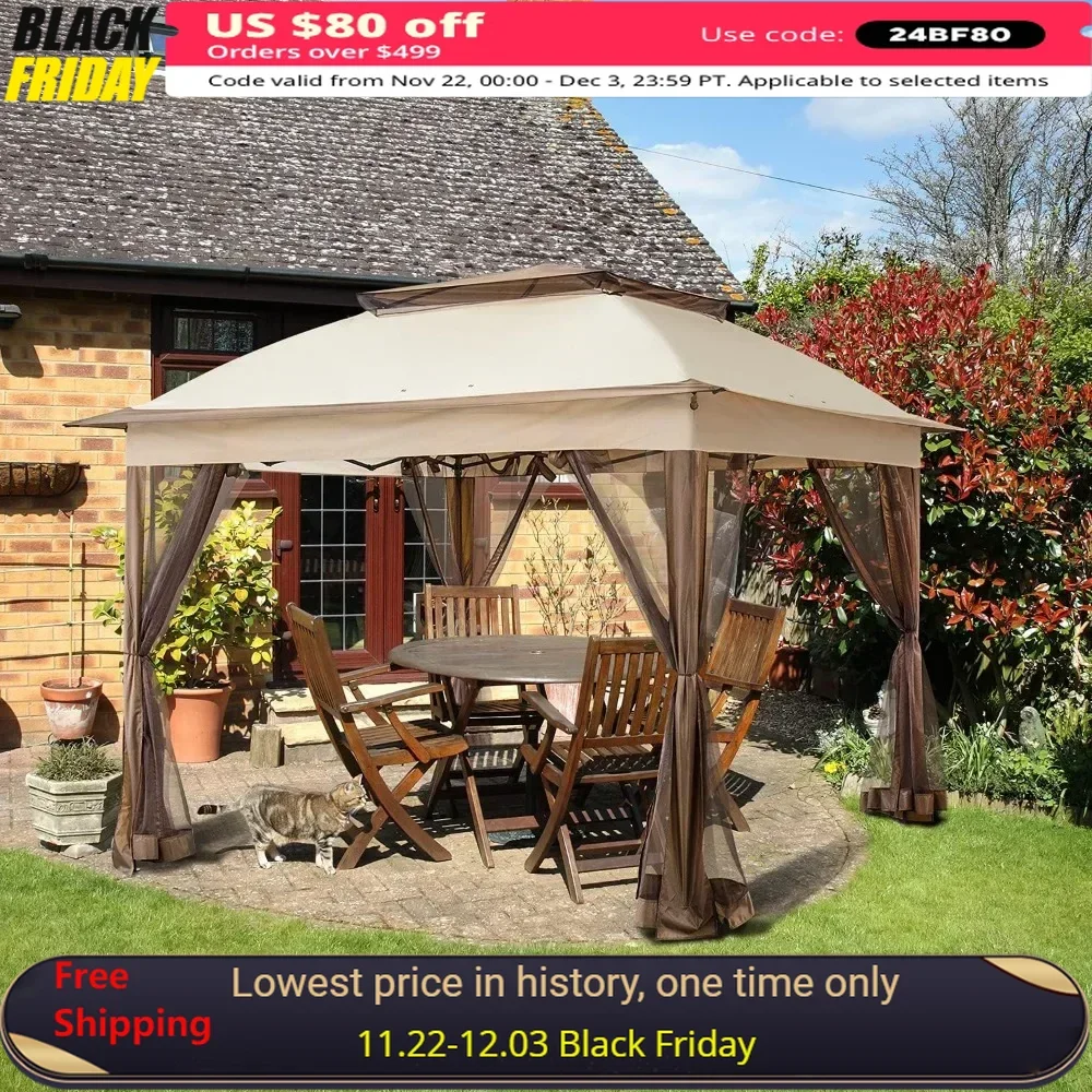 11x11 Gazebos Pop-Up Instant Tent with Mosquito Netting, Outdoor Canopy Shelter with 121 Square Feet of Shade, Umbrellas Tents