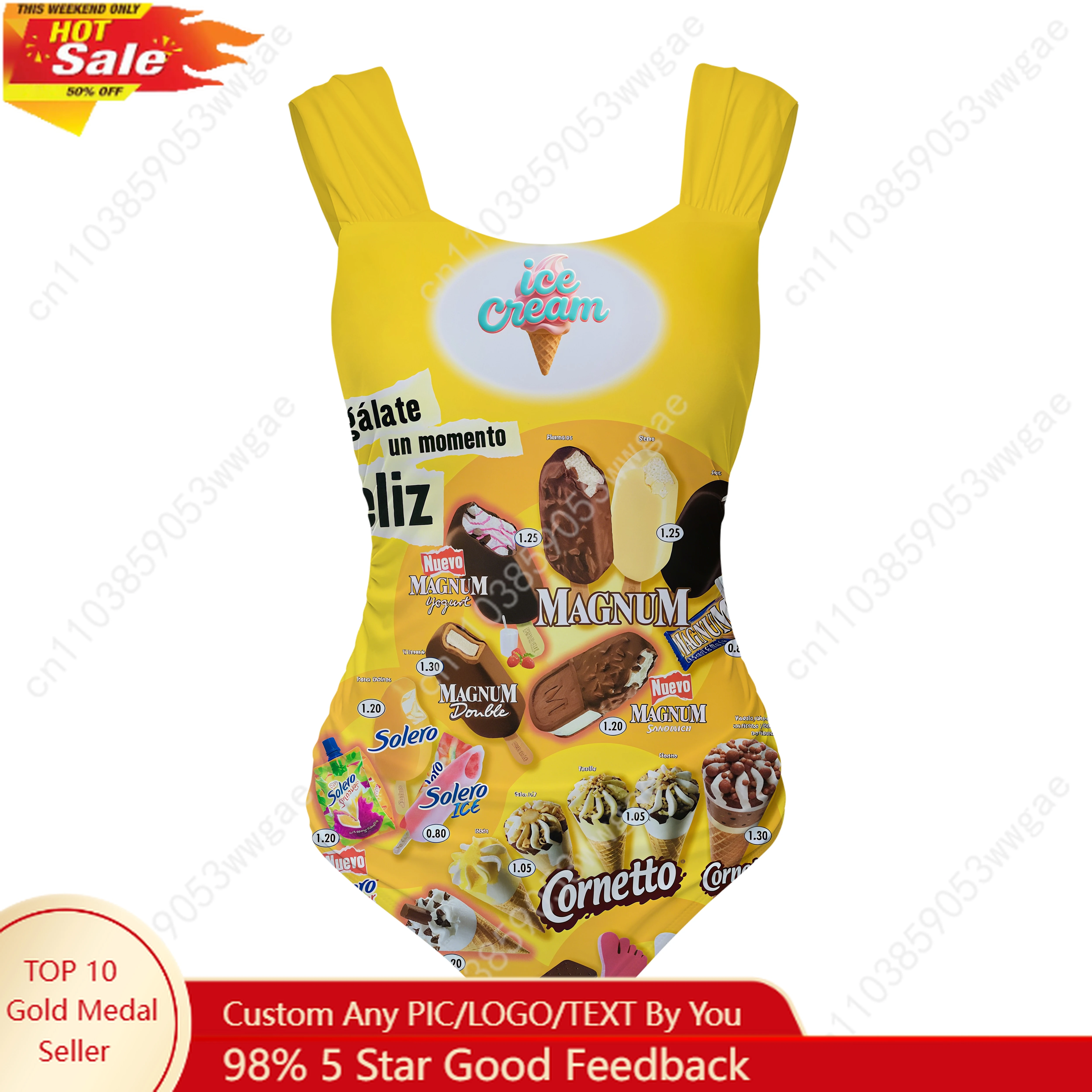 Ice Cream One Piece Swimsuit Wide Strap Women Bathing Suit Personalized Swimwear Pool Beach Sexy Bikini Personalized Beachwear