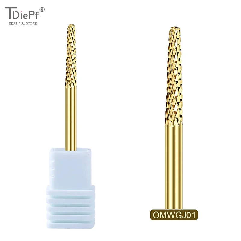 

1PCS Tungsten Carbide Nail Drill Bits Milling Cutter For Remove Nail Polish UV Gel Tapered Safety End Cut Manicure Tools Golden