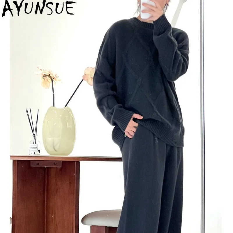

AYUNSUE Кашемировый свитер для женщин Универсальный свитер свободного кроя премиум-класса с круглым вырезом Высококачественная одежда для женщин Свитер Женский