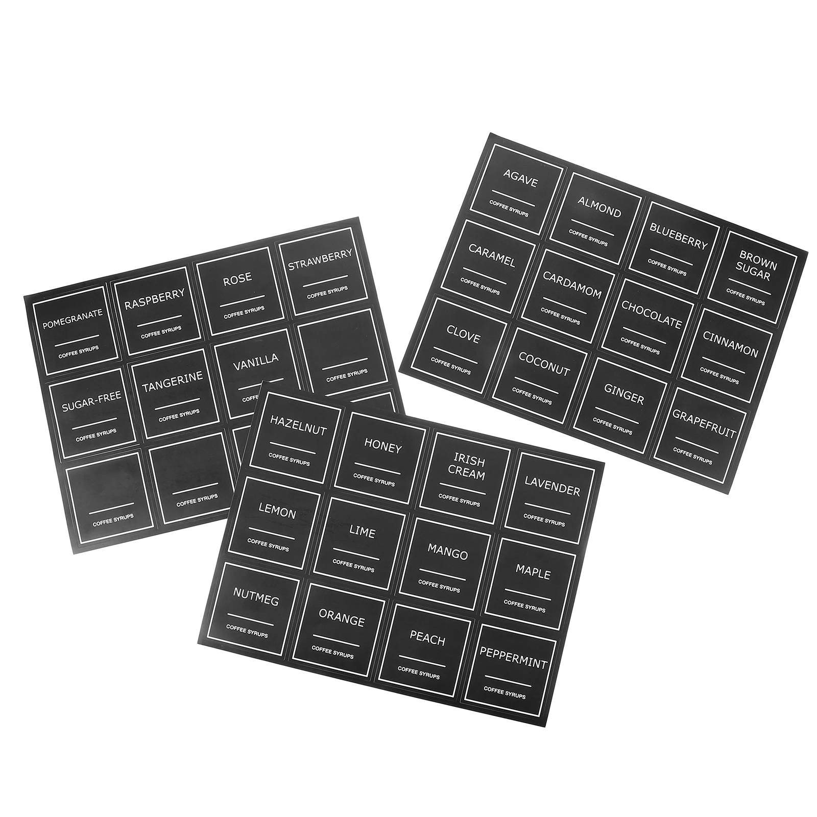 3 Sheets Syrup Coffee Label Station Essentials Bar Labels Sticker Bottle Decals Black Cart