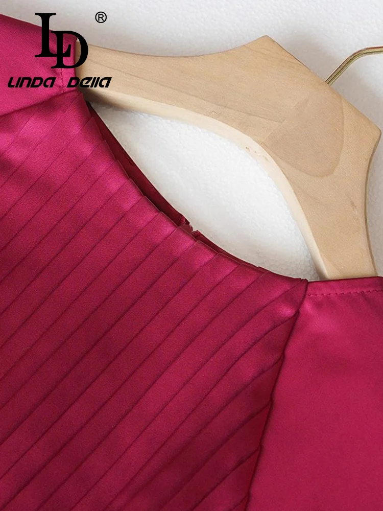 فستان نسائي أنيق للحفلات الراقصة من LD LINDA DELLA بأكمام واسعة ومطوي عتيق وفضفاض للسهرة