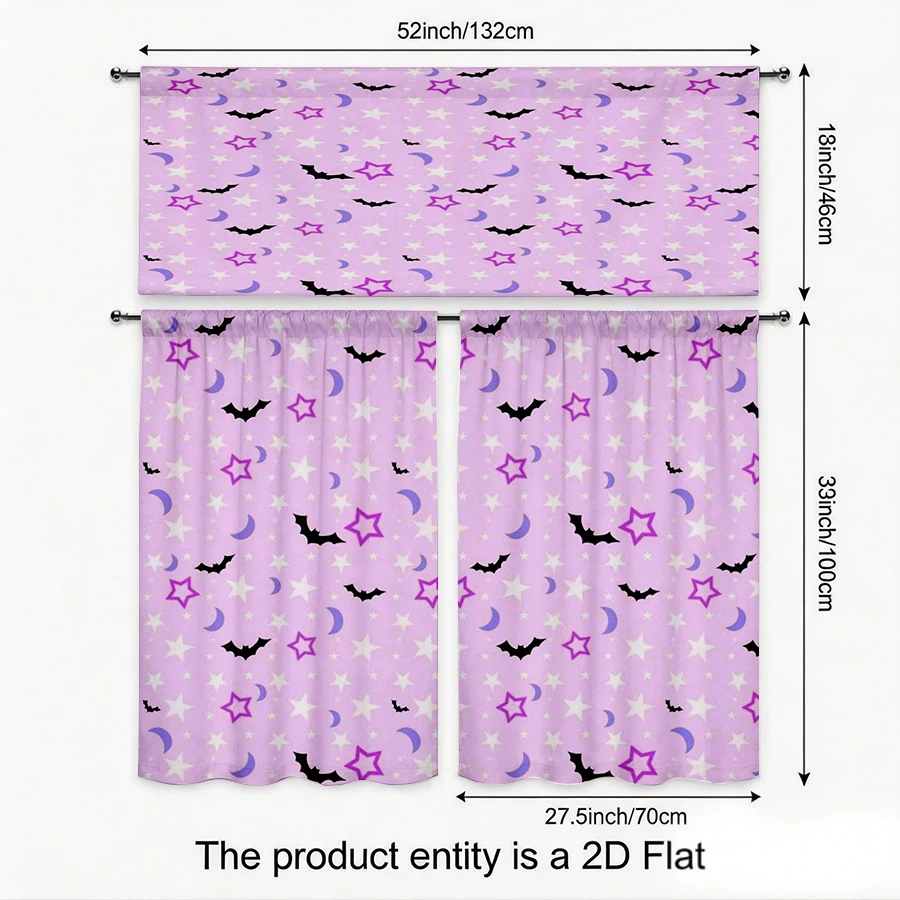 Halloween Fall Kitchen Curtains, Bat Moon Star Sky, Digital Print, Kitchen Dining Room, Rod Pocket Polyester, Home Decor