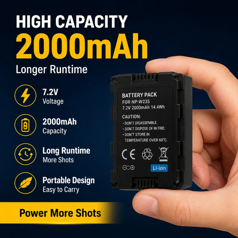 NP-W235 7.2V 2000mAh Li-ion Rechargeable Replacement Battery Pack for X-T5 X-T4 X-H2 X-S20 GFX100 Mirrorless camera battery pack