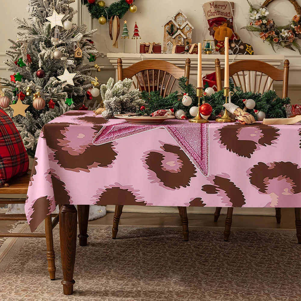 Pink Leopard Print Table Cloth Waterproof Tablecloth Spill Proof Table Cloth, Wipe Clean Table Cloth for Dining Camping
