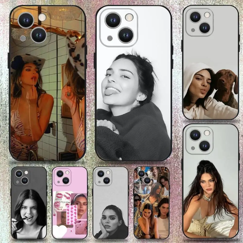 

K-Kendall Model J-Jenner Phone Case For iPhone 16,15,14,13,12,11 Plus,Pro Max,XS,X,XR,SE,Mini,8,7,Soft Silicone Black Cover