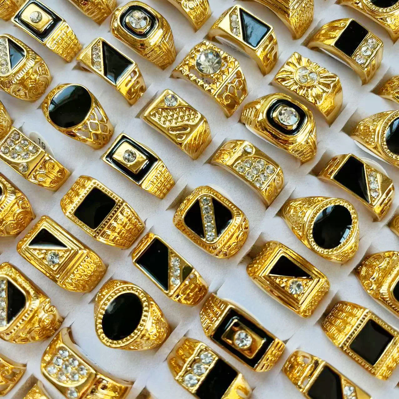 5Pcs Fashion Jewelry Men\'s Gold Color Enamel Rhinestone Rings Hot Wholesale Mixed Lots Party Drop Ship Free LR4047