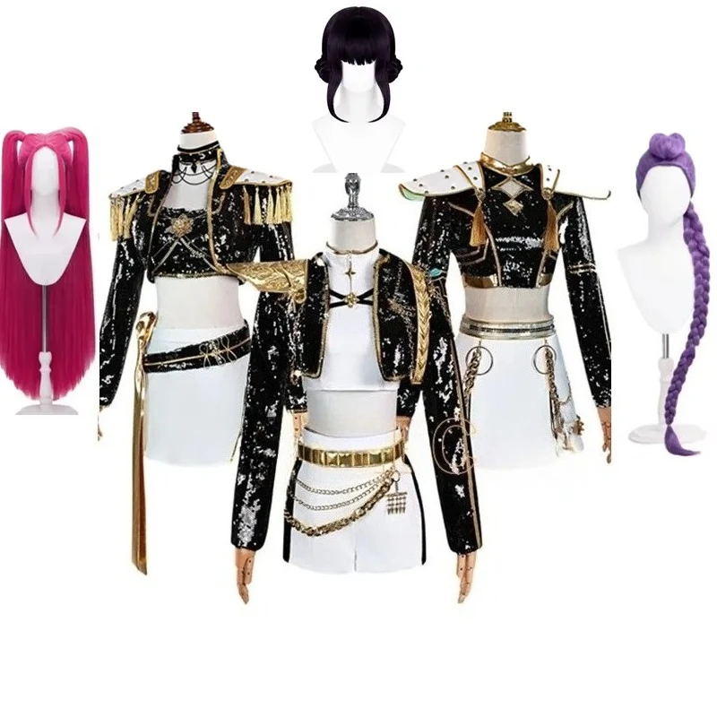 

KPop Demon Hunters Cosplay Rumi Zoey Mira Costume Wig Women Black Golden Cool Suit Halloween Party Role Playing Outfit