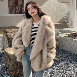 Luxury Brand Fashion Streetwear Faux Fur Coat Jacket Women 2024 Winter Loose Oversized Long Fluffy Overcoat Outerwear