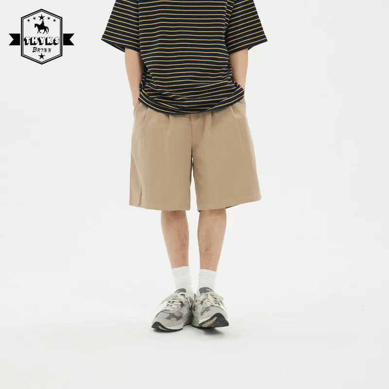 

Men's Retro Solid Color Cotton Suit Shorts Streetwear Loose Breathable Multiple Pockets Pants Male Harajuku Casual Cargo Shorts