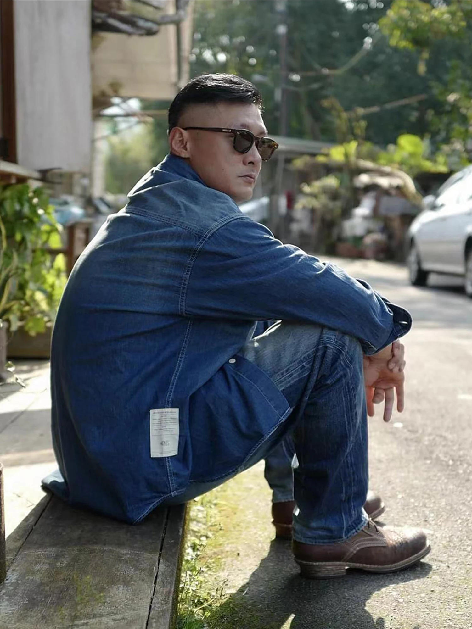 

Мужская джинсовая рубашка MADN Waed из 100% хлопка, весенняя, с длинным рукавом, воротником-стойкой, в японском ретро-стиле, для повседневной носки