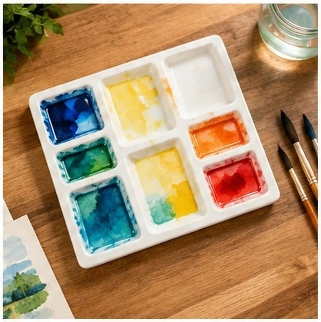 Ceramic Watercolor Mixing Tray Professional Artist Palette for Painting Color Blending Easy Clean Storage DIY Art Supplies