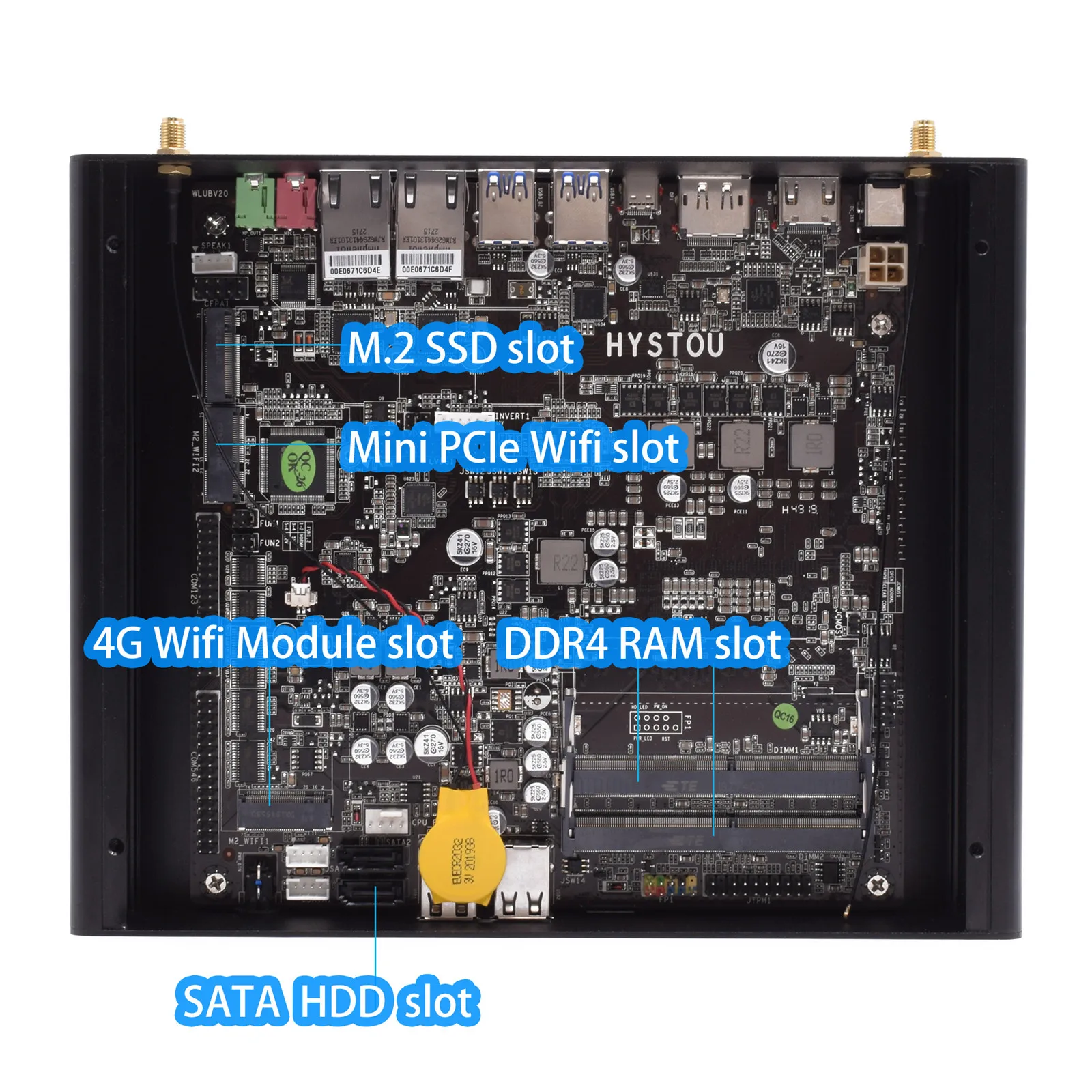 Hystou-ファンレス産業用ミニPC,intel core ddr4,タイプecxedp,xhd,hdd/ssd,windows10,Linux,デスクトップ