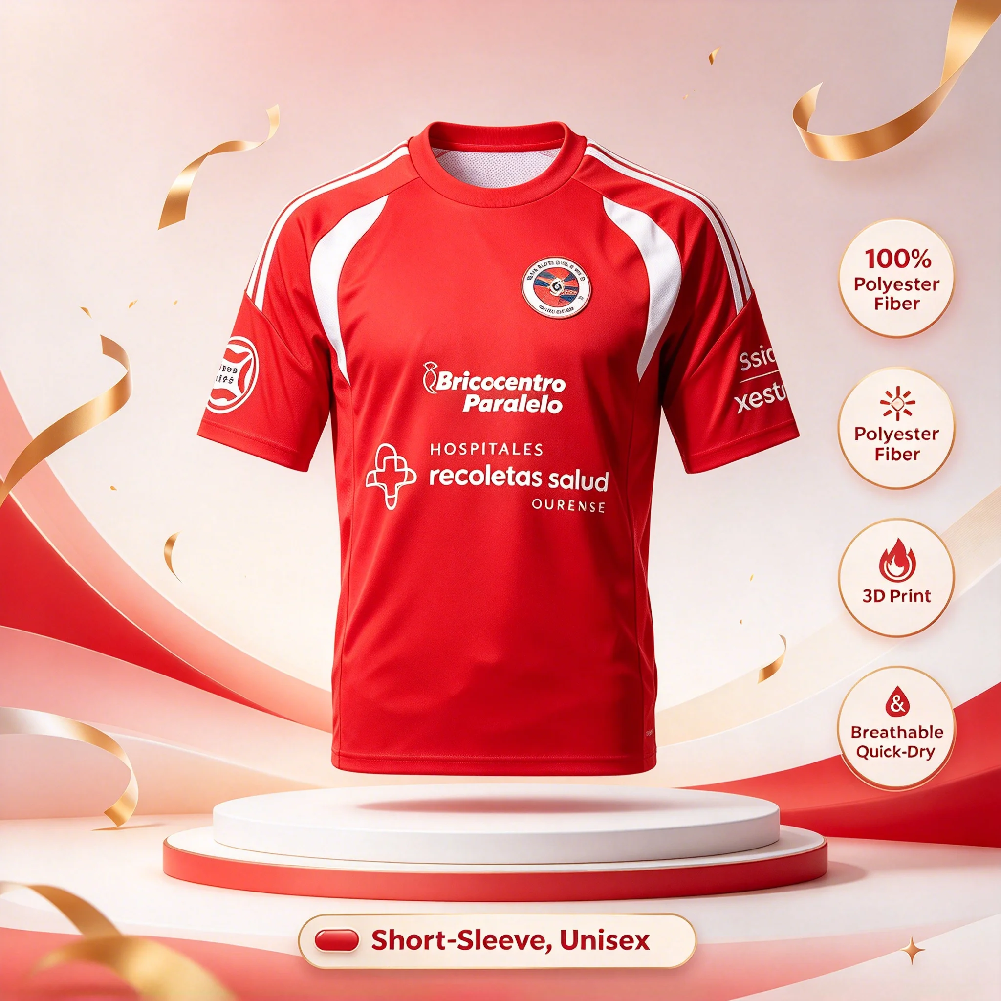 Spain CD Ourense Soccer Jersey 2026 Men Women Short Sleeve Shirt Lightweight 3D Printed Outdoor Sports Uniform Casual Fitness
