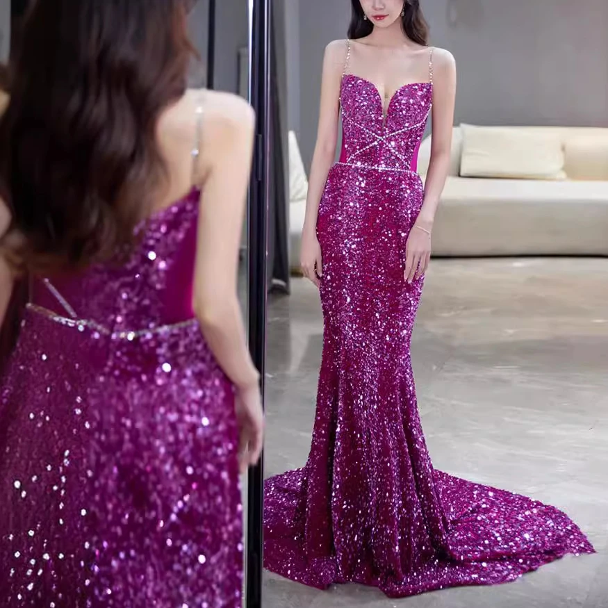 Customized French Elegant Fishtail Toast Evening Dress 2025 New Slim Fit Prom Dresses Wedding Party Gown Temperament Banquet Rob