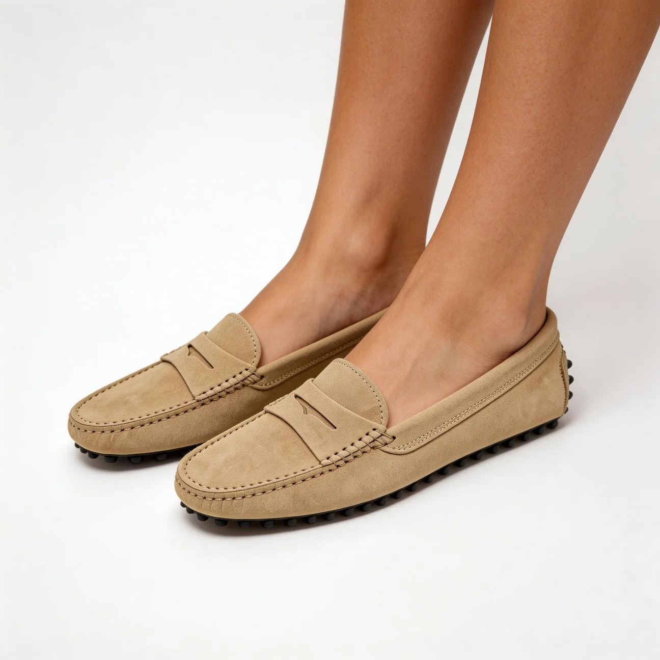 

2026 Black Leather Flat Loafer Shoes For Women Khaki Suede Mules Dress Shoes Spring Outdoor Casual Comfort Vacation Walk Shoes