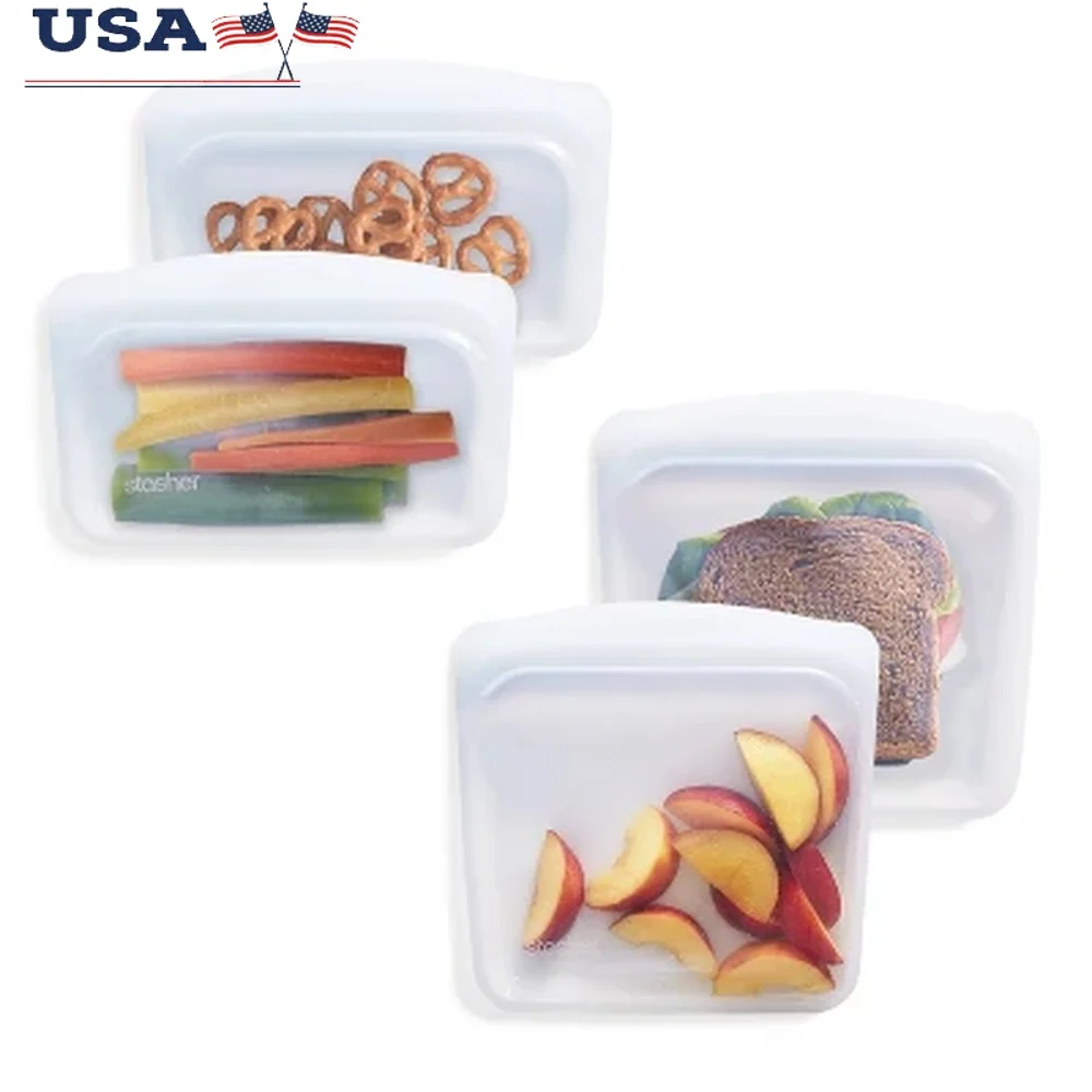 

Premium Silicone Reusable Food Storage Bags Clear 4-Pack Eco-Friendly Snack Sandwich Bags Heat-Resistant BPA-Free Dishwasher