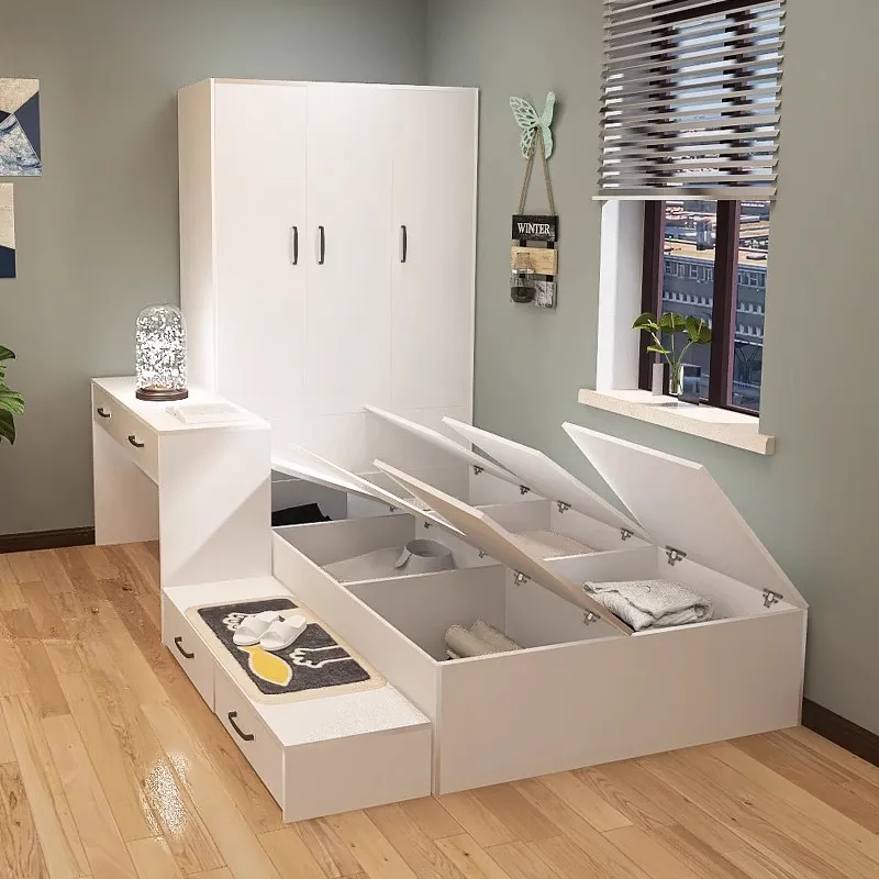 Bed Cabinet Desk Integrated Bed Small Apartment Single Children's Learning Sleeping Wardrobe Bed Combination Set Bedroom Tatami