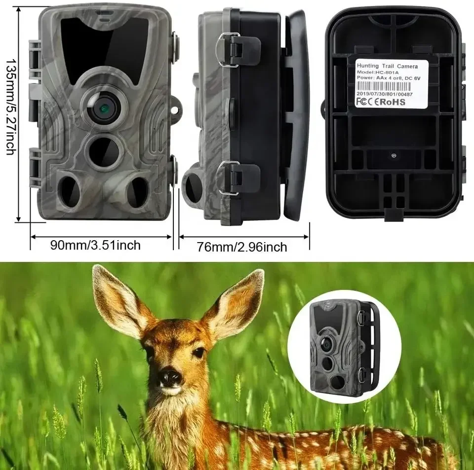 HC801A Trail Camera 1080P Wild Camera Motion Activated Outdoor Trail Scouting Night Vision Viewer for Hunting with 32GB TF Card