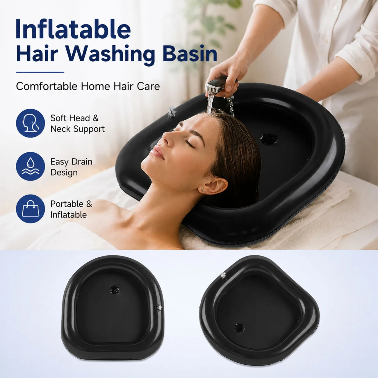 1PC Inflatable Shampoo Basin for Bedridden, Disabled, Elderly, Kids & Pregnant Women, Portable Hair Washing Station, Home Sink