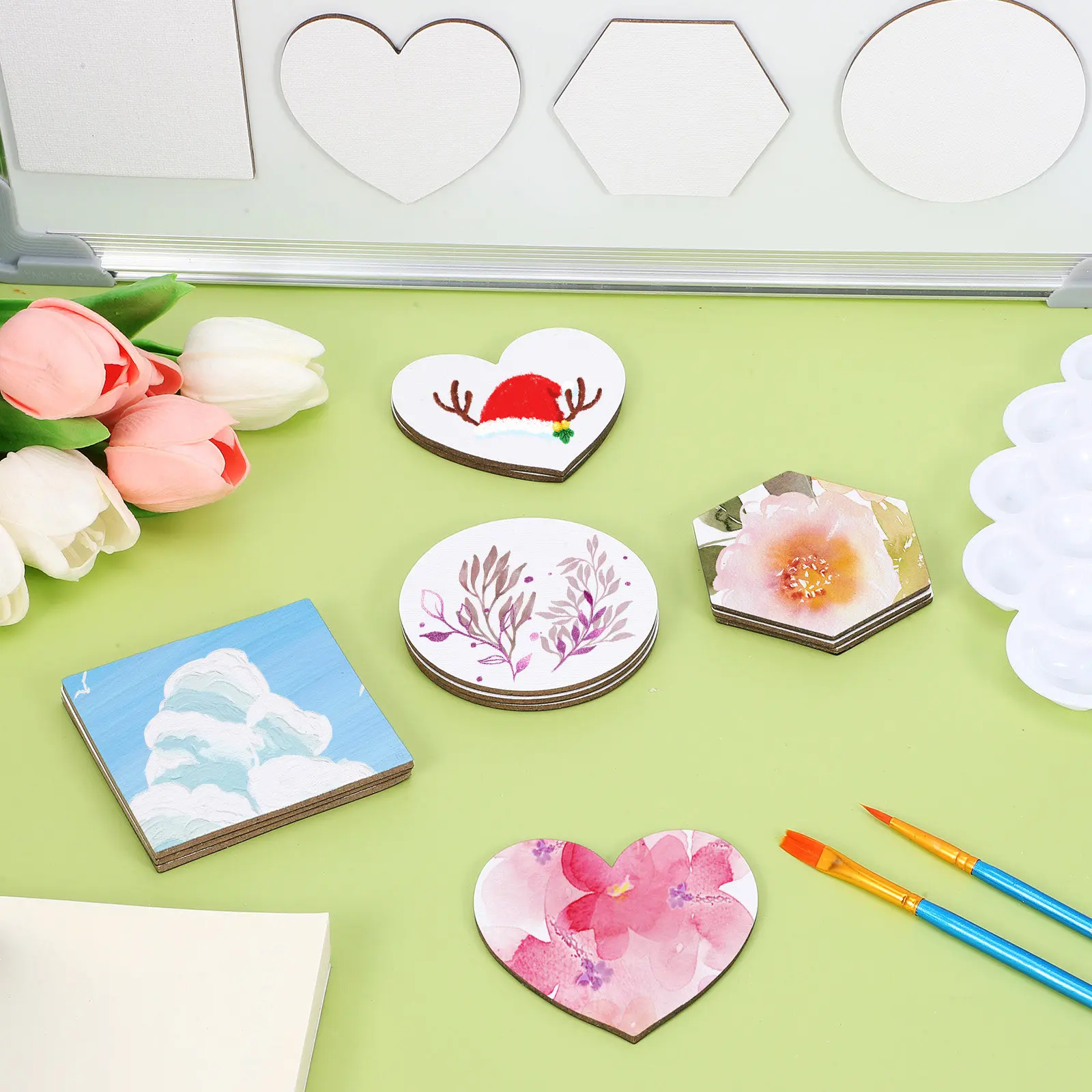 16Pcs Small Magnetic Canvas for Fridge Creative Painting Craft Boards Safe Smooth Material Mini Canvas Magnets for Kitchen Wall