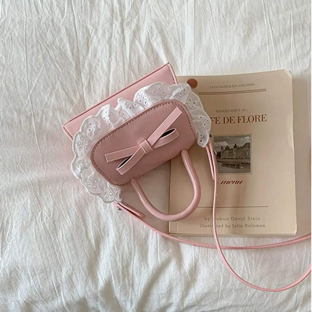 

Portable Ruffle Bow Coin Purses Small Square Crossbody Wallet Sweet PU Leather Shoulder Bag Girls