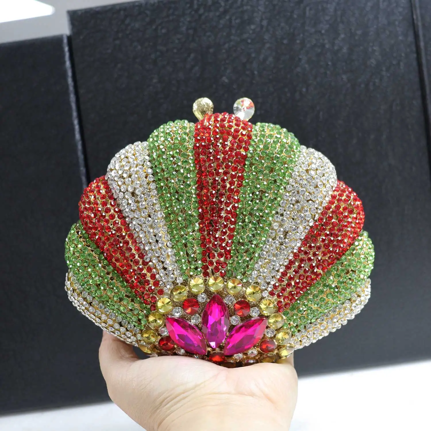 

Fashion Shell Shape Crystal Women Evening Bags Champagne Silver Green Evening Bags Ladies Purse Banquet Handbags sm279