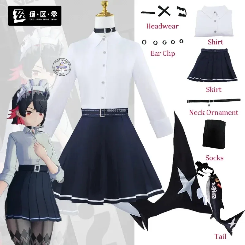 

Ellen Joe Game Zenless Zone Zero Cosplay Costume Anime Shark Women JK School Uniform Dress Tail Halloween Party Full Set Outfits