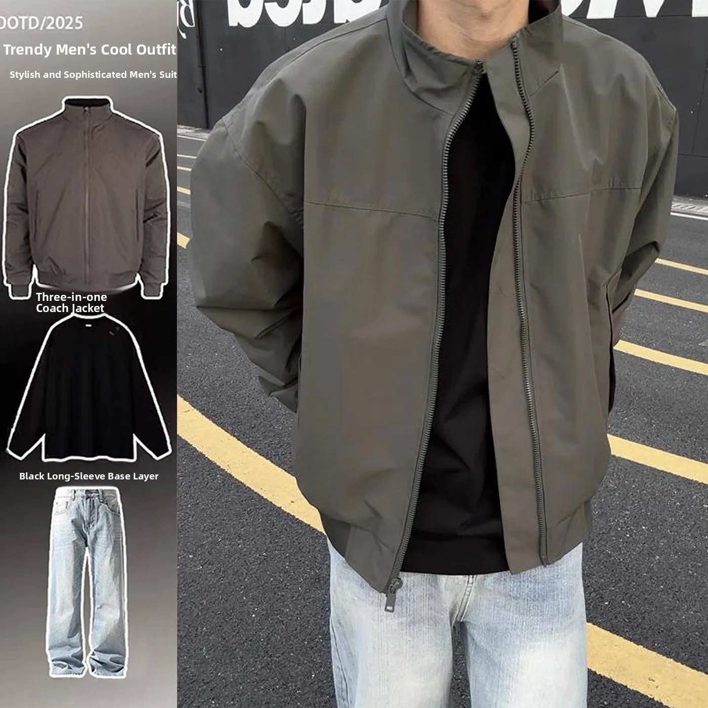 Cleanfit Men's ort Workwear Jaet Tee-Proof Stand Collar Fce Lined Outdoor Coat Clete Outfit Set Casual Sports