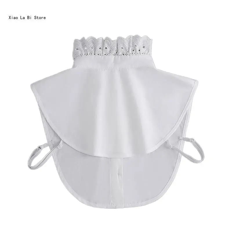 

Womens Detachable Fake Collar White Blouses Half Shirt Elegant Ruffled Lace Patchwork French Neckwear Accessory XXFD